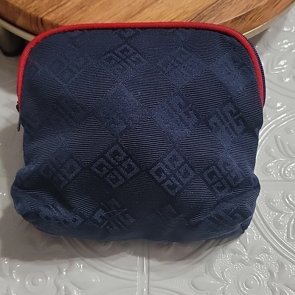 Givenchy Monogram Navy Blue & Red Small Travel Cosmetic Toiletries Makeup Bag
